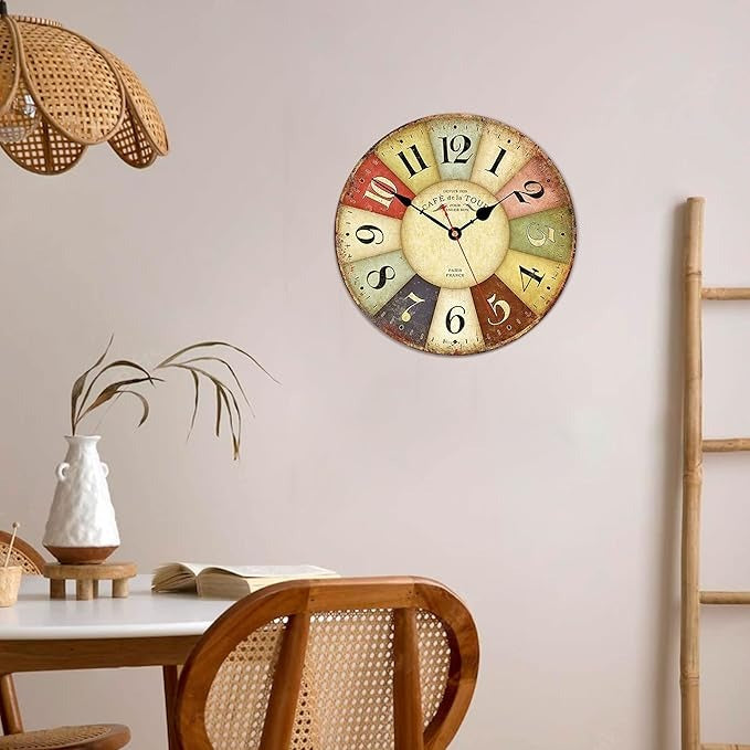 Cafe Tour 12" Silent Wall Clock – Battery Operated Modern Design for Living Room Decor