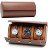 Premium Leather Watch Roll Case – 3-Slot Portable Watch Box Organizer for Men