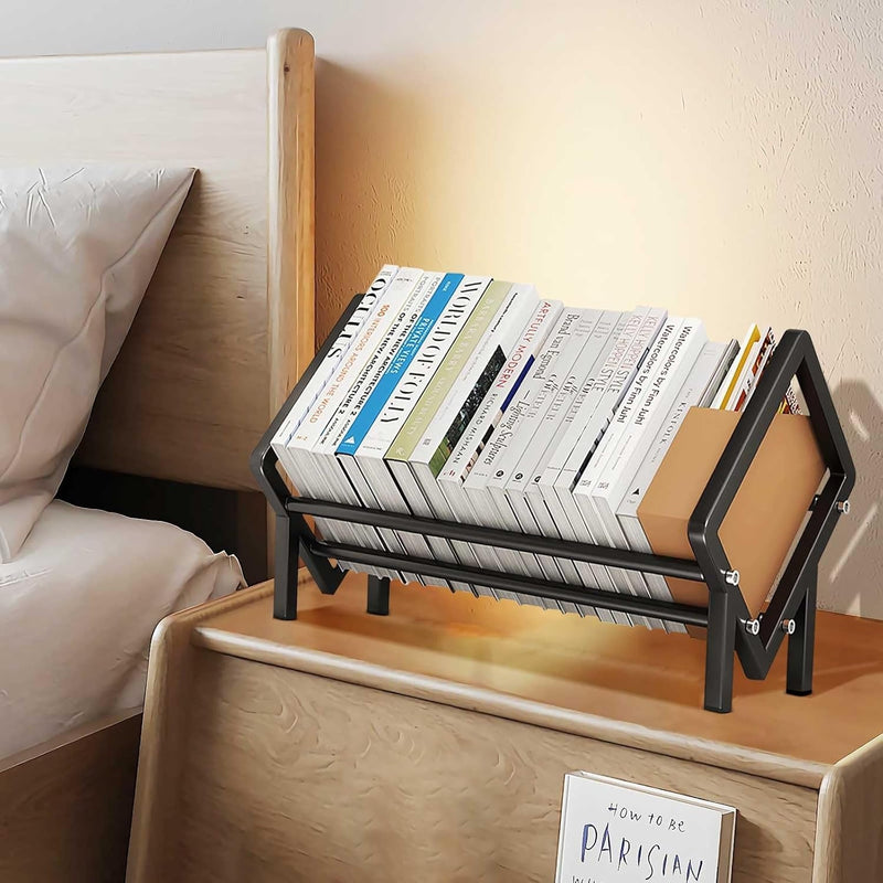 Stainless Steel Desktop Bookcase – 40cm Shelf Organizer for Books Records & Magazines