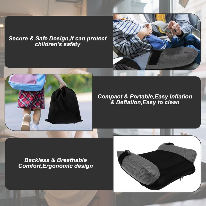 Portable Inflatable Car Booster Seat – Backless Travel Cushion with Buckle & Carry Bag