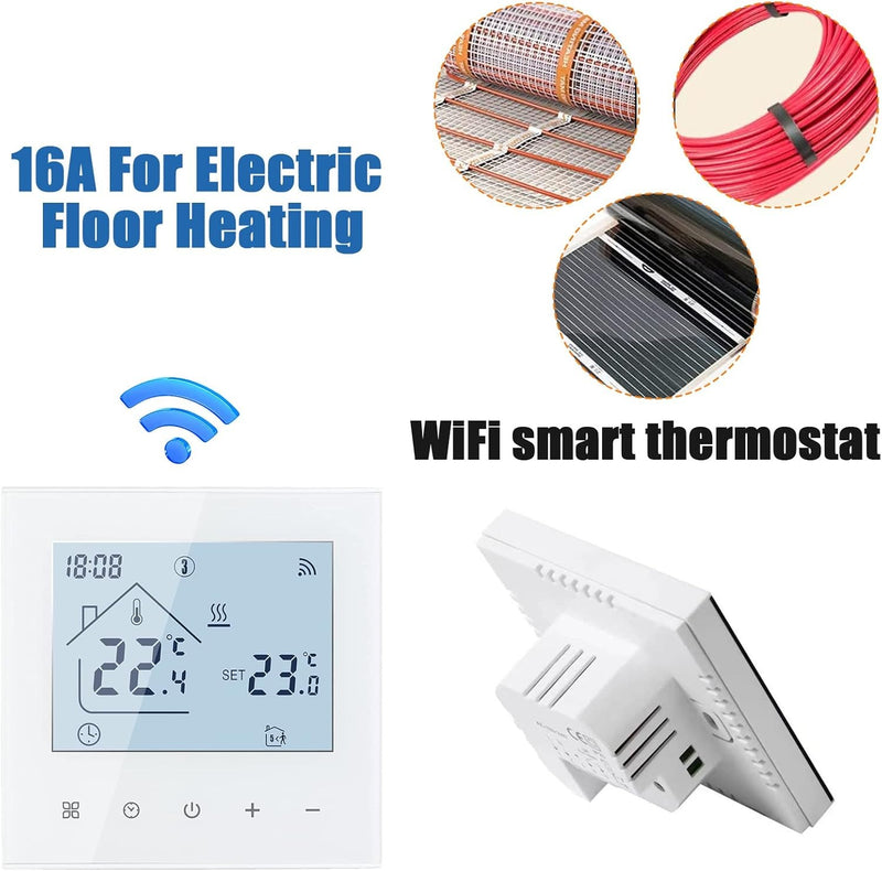 Smart WiFi Thermostat – 16A Touchscreen Controller for Floor Heating Works with App Control