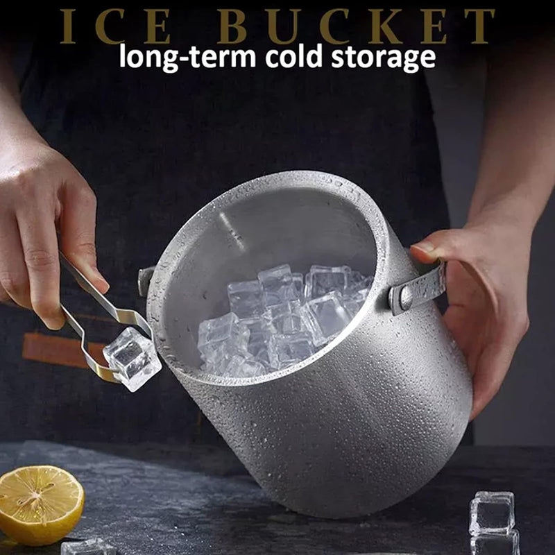 Double-Walled Stainless Steel Ice Bucket –  2L Insulated Sleek Brushed Design With Long-Lasting Chill