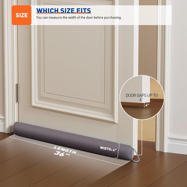 Door Draft Stopper – 36" Heavy-Duty Under Draught Excluder with Hook & Loop