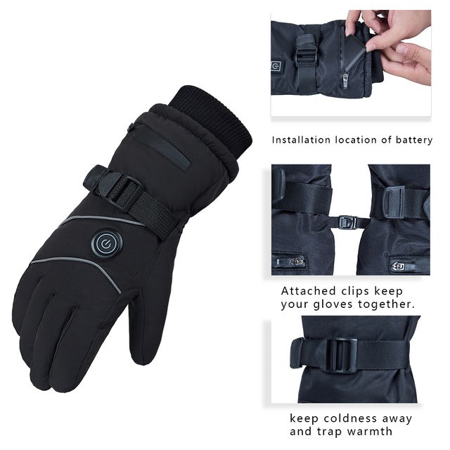 Fleece-Lined Electric Heated Gloves – Adjustable 3 Heat Levels Touchscreen-Friendly Windproof