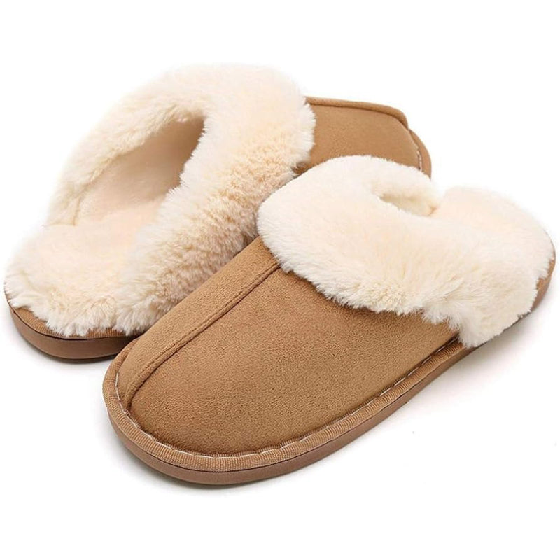 Women’s Fuzzy Suede Slippers – Fluffy Slip-On House Shoes with Anti-Skid Sole