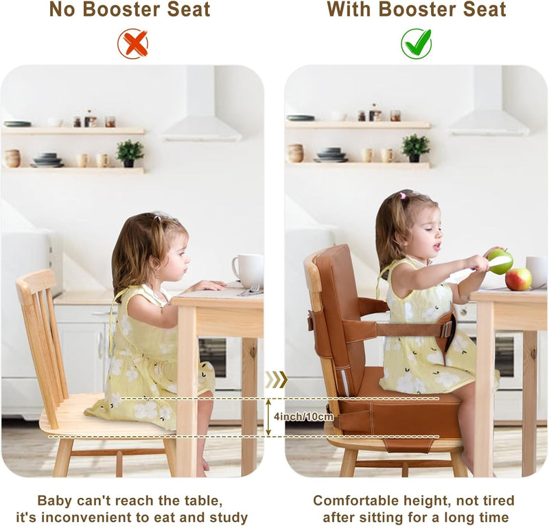 Portable Kids Booster Seat – Waterproof PU Chair with Backrest & Adjustable Straps