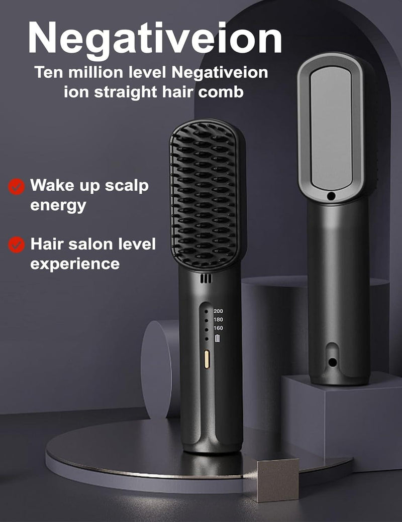 Cordless Hair Straightener Brush – Rechargeable Anti-Scald Portable Hair Straightening Comb