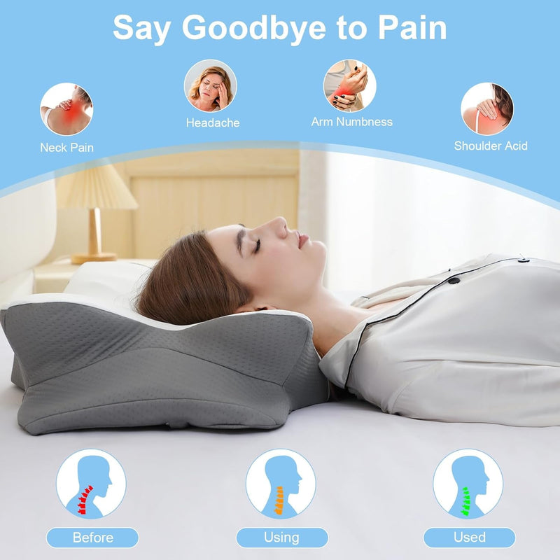 Ergonomic Memory Foam Neck Pillow – Pain Relief for Side Back & Stomach Sleepers