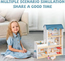 Wooden Dollhouse Villa – 3-Story Dream House with Elevator Balcony Furniture & 3 Dolls