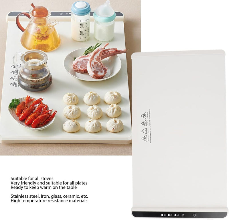 Large Foldable Electric Warming Tray – Portable Silicone Food Warmer with 3 Heat Levels & Digital Display