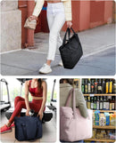 Foldable Tote Bag for Women – Large Waterproof Nylon Travel Shoulder Bag with Zipper