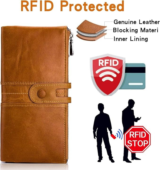 Genuine Leather Women’s Purse– Slim Bifold Clutch with RFID Blocking