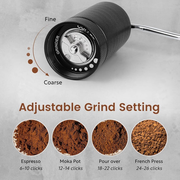 Manual Coffee Grinder – Adjustable Stainless Steel Burrs 25g Capacity Wooden