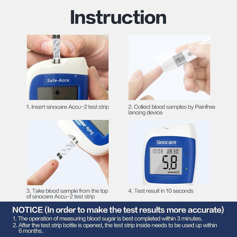 Blood Sugar Monitor Sinocare Accu2  – Blood Glucose Meter with 50 Test Strips & 50 Lancets