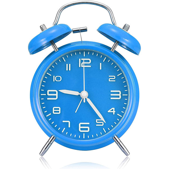 Rechargeable 4 Inch Twin Bell Analog Alarm Clock – Easy Set Luminous Stereoscopic Dial