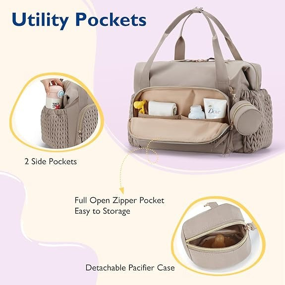 Large Capacity Baby Diaper Bag – Travel Tote with Pacifier Pouch & Changing Bag