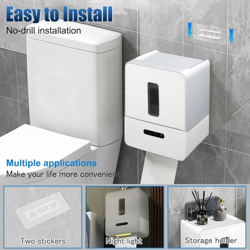 Touchless Paper Towel Dispenser – Smart Wall-Mount Toilet Roll Holder with Night Light