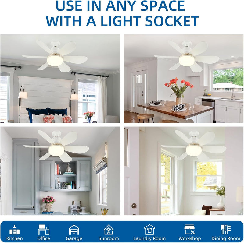 Compact Silent Ceiling Fan-Integrated Ceiling Light - Three Light Settings with Remote