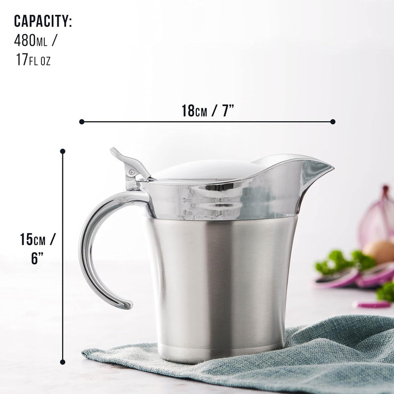 Double-Walled Insulated Gravy Boat – Stainless Steel Thermal Jug with Easy-Lift Lid