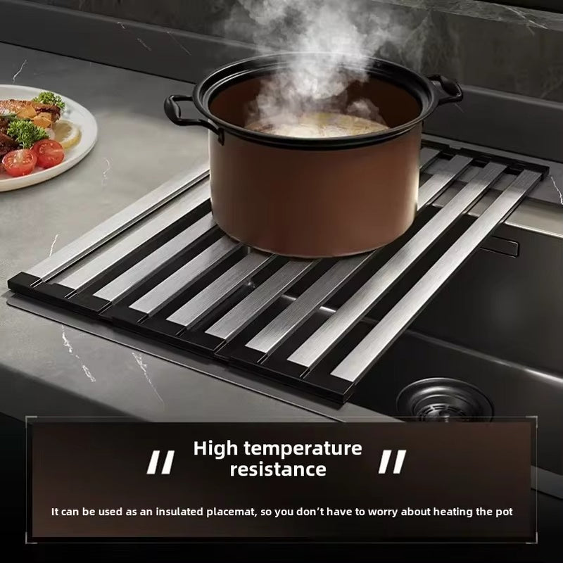Stainless Steel Dish Drainer - Rollable Dish Drying Rack Over The Sink Drying Rack