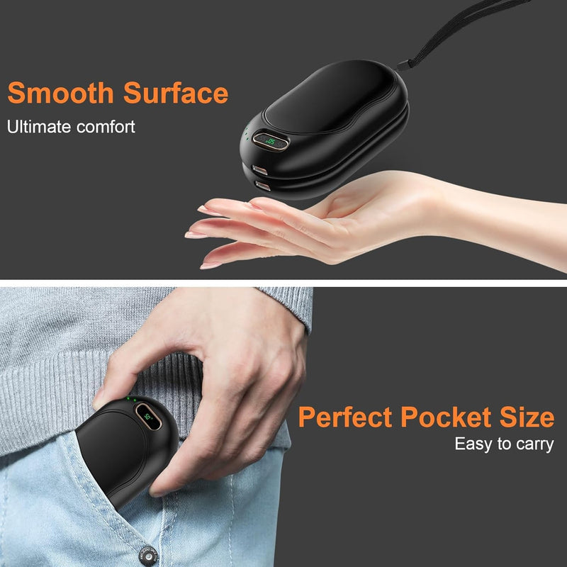 Rechargeable Magnetic Hand Warmers –  2-Pack 5000mAh Double-Sided Heating with 3 Levels