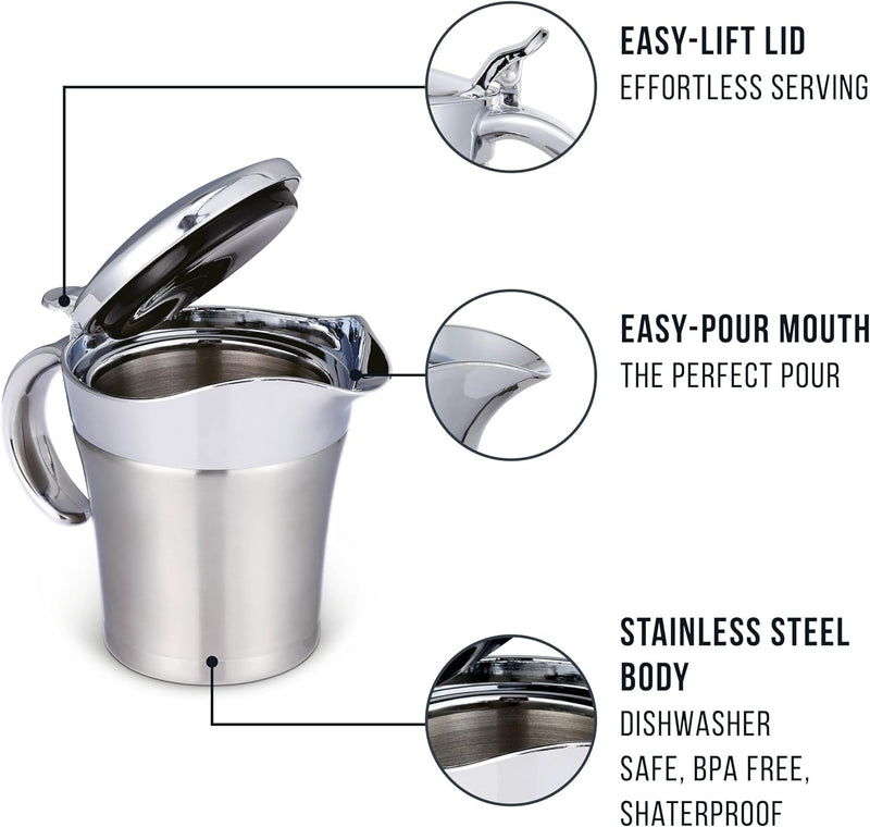 Double-Walled Insulated Gravy Boat – Stainless Steel Thermal Jug with Easy-Lift Lid