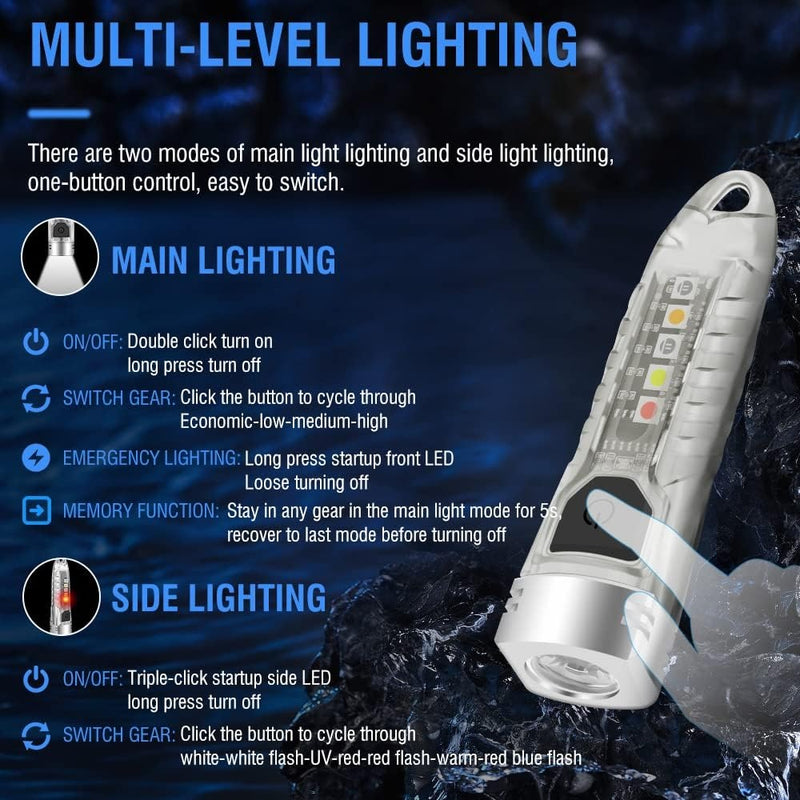Mini Keyring Torch UV light – 400 Lumen LED USB Rechargeable IPX6 Waterproof