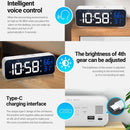 LED Voice-Controlled Alarm Clock – Mirror Display Temp & Humidity Dual Alarms