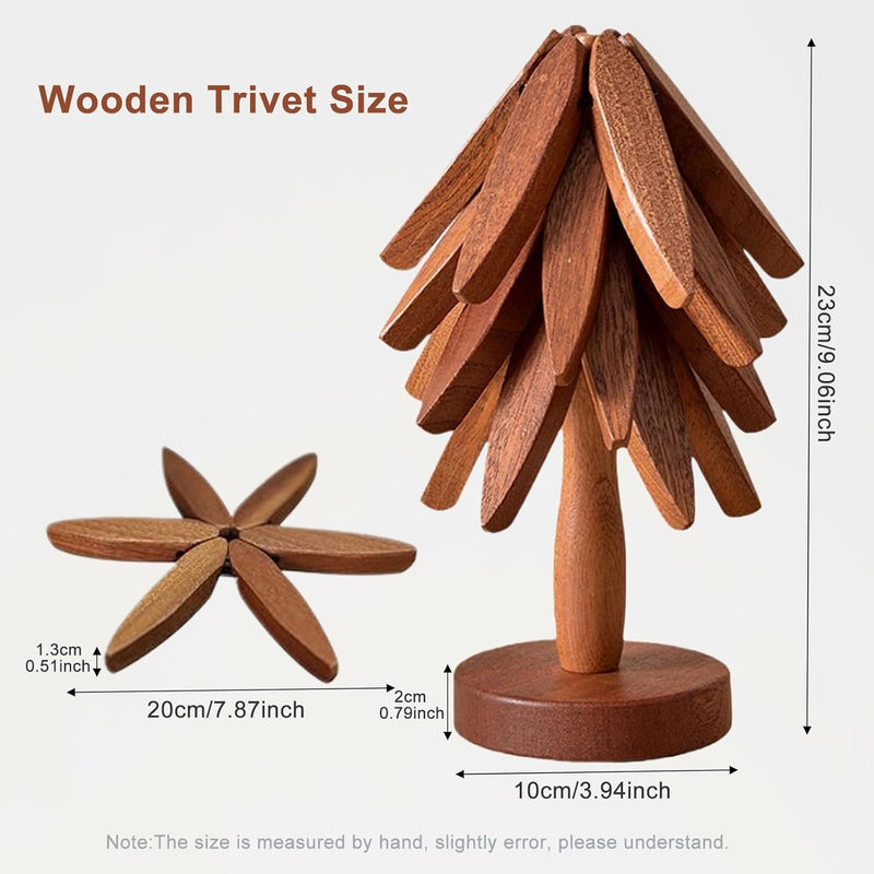 Wooden Tree Trivet Set with Stand – 3 Piece Heat-Resistant Coasters