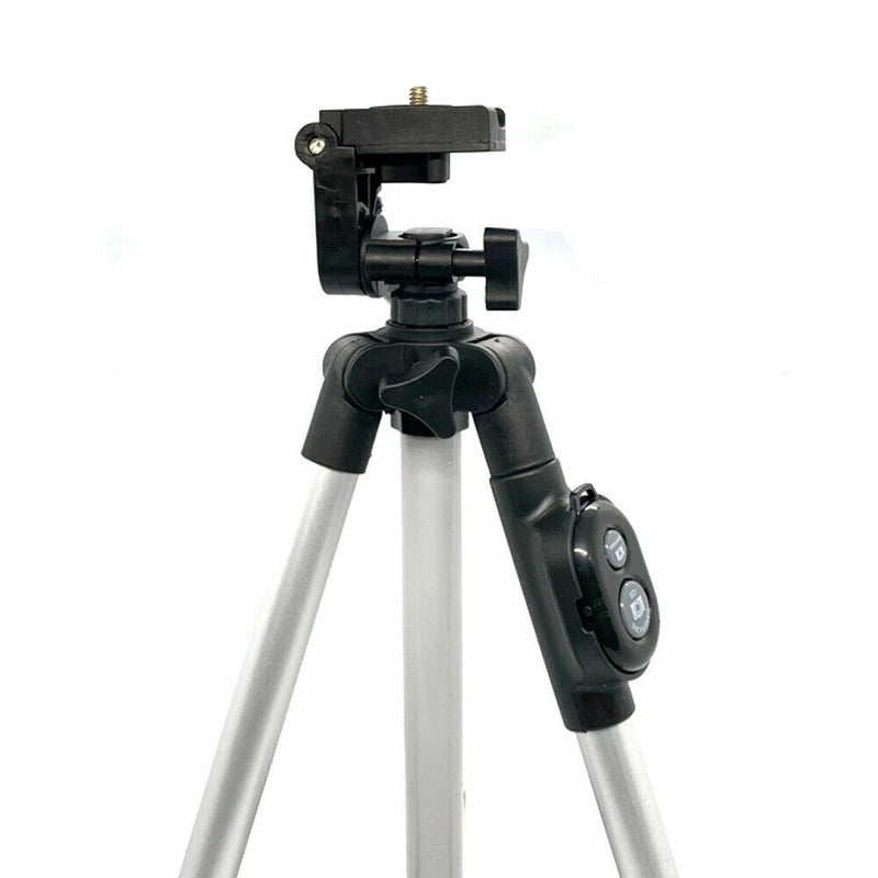 Camera Tripod Stand with Phone Holder & Bluetooth Remote – 4 Height Setting Compatible with IOS and Android
