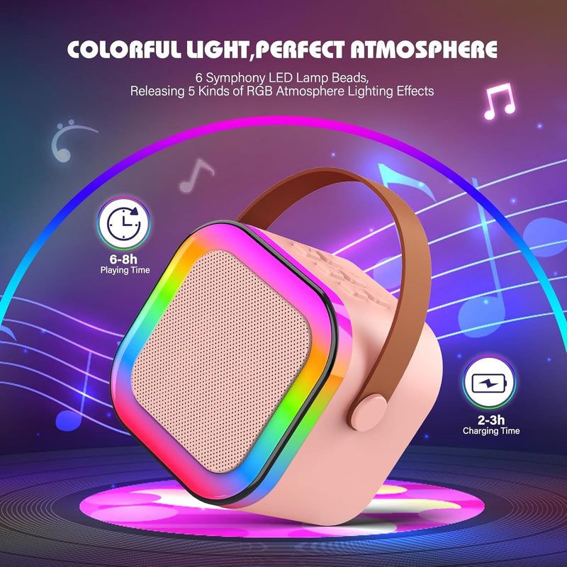 Portable Karaoke Machine – Bluetooth Speaker with 2 Wireless Mics & LED Lights