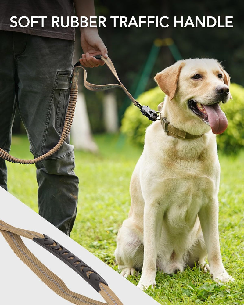 Heavy-Duty Tactical Dog Lead– 1.2–1.8m Shock-Absorbing Bungee with Dual Handles & Metal Clip