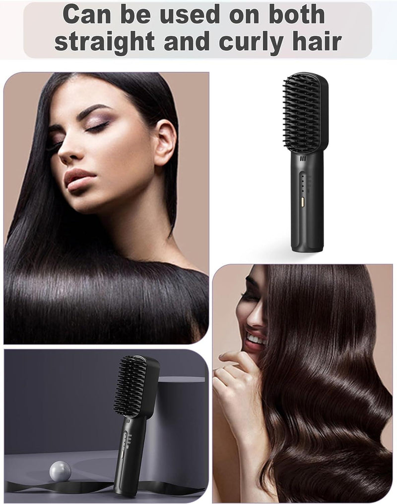 Cordless Hair Straightener Brush – Rechargeable Anti-Scald Portable Hair Straightening Comb