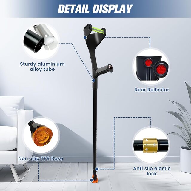 Lightweight Folding Forearm Crutches – Height Adjustable with Ergonomic Handle & Non-Slip Base