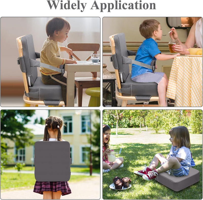 Portable Kids Booster Seat – Waterproof PU Chair with Backrest & Adjustable Straps