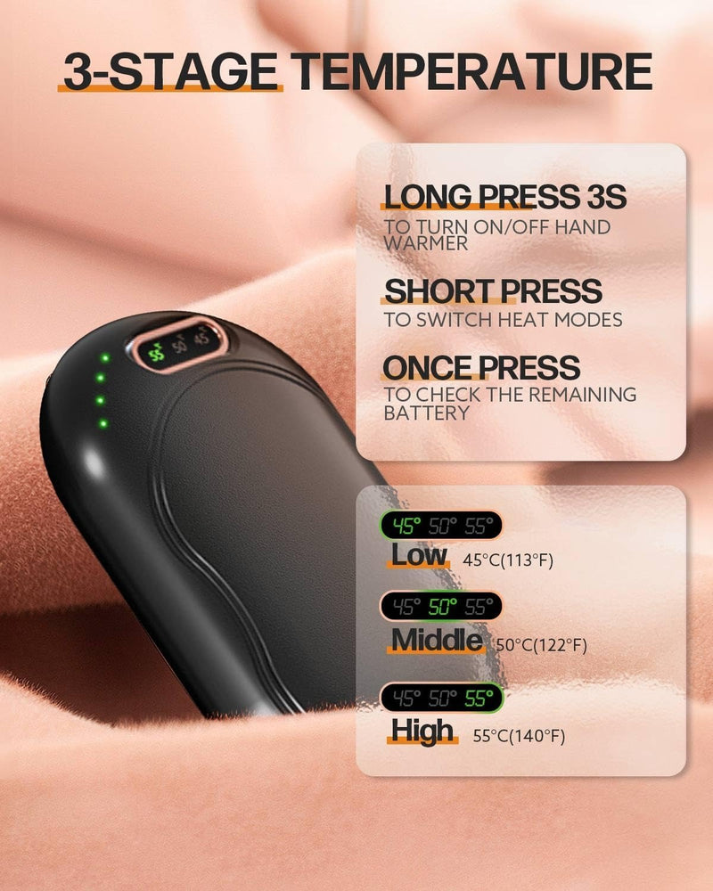 Rechargeable Magnetic Hand Warmers –  2-Pack 5000mAh Double-Sided Heating with 3 Levels