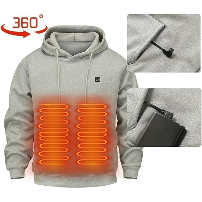 Unisex Heated Hoodie – USB Electric Heated Jacket with 5 Heating Zones