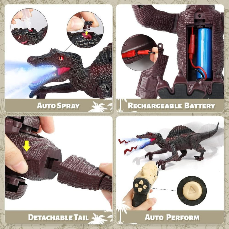 Remote Control Dinosaur Toy – Rechargeable Spinosaurus with Lights & Spray Mist