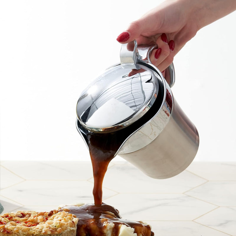 Double-Walled Insulated Gravy Boat – Stainless Steel Thermal Jug with Easy-Lift Lid