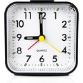 Silent Sweep Square Analog Alarm Clock – Battery Powered Non-Ticking with Snooze & Light
