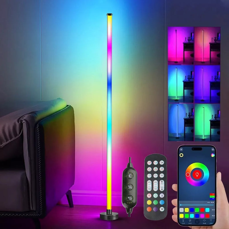 Smart LED Corner Floor Lamp – 122cm RGB Dimmable Modern Light with Remote & App Control