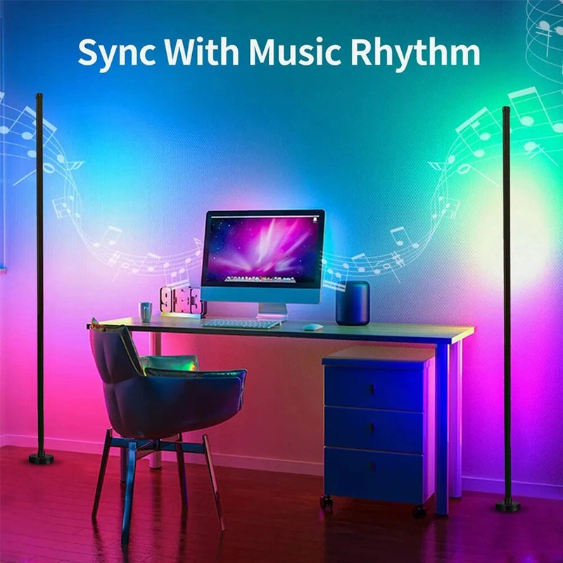 Smart LED Corner Floor Lamp – 122cm RGB Dimmable Modern Light with Remote & App Control