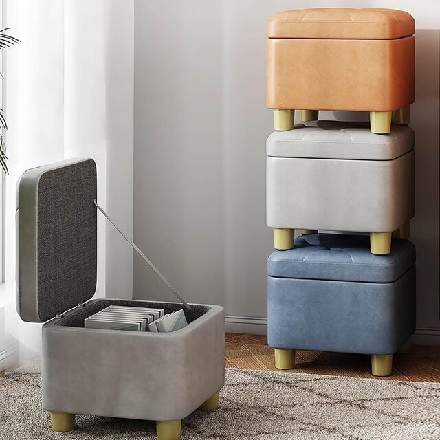 Square Button-Tufted Storage Ottoman – PU Upholstered Footstool Flip-Top Pouffe