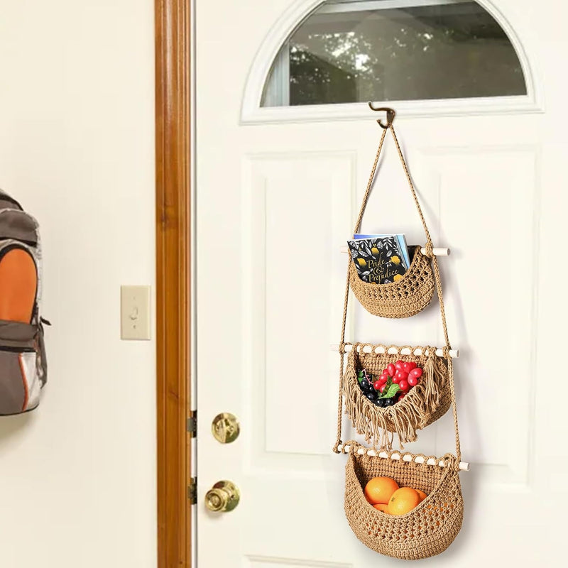 Macrame Hanging Basket – Boho Fruit & Vegetable Storage Basket And Kitchen Organizer