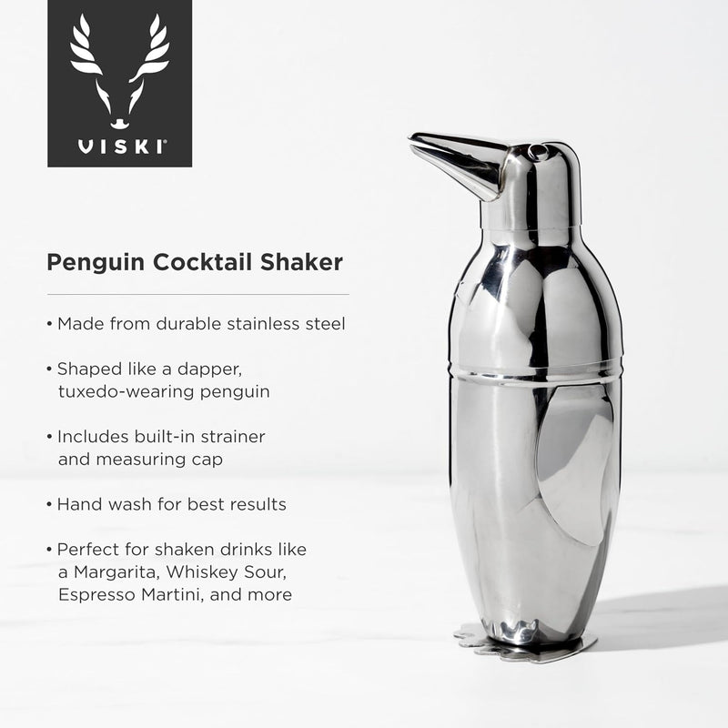 Penguin Cocktail Shaker 17oz – Professional Stainless Steel Shaker with Built-In Strainer
