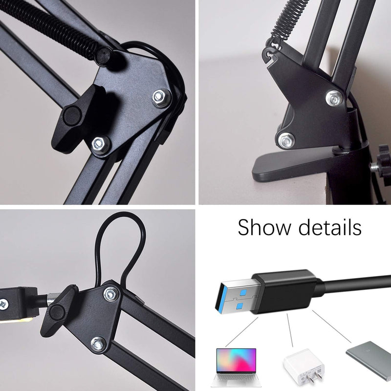 LED Desk Lamp with Clamp - 3 Color Modes with 10 Brightness Levels and Adjustable Arm