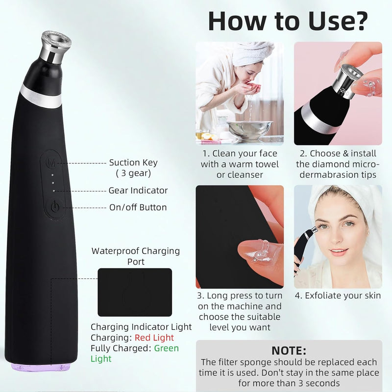 Diamond Microdermabrasion Machine – 3 Modes 8 Tips Blackhead Removal Tool