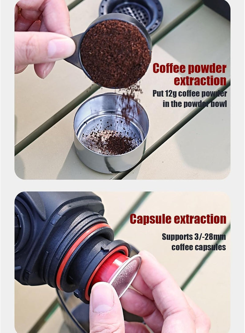 Portable Hand-Press Espresso Maker – Compact Coffee Machine for Capsules & Ground Powder