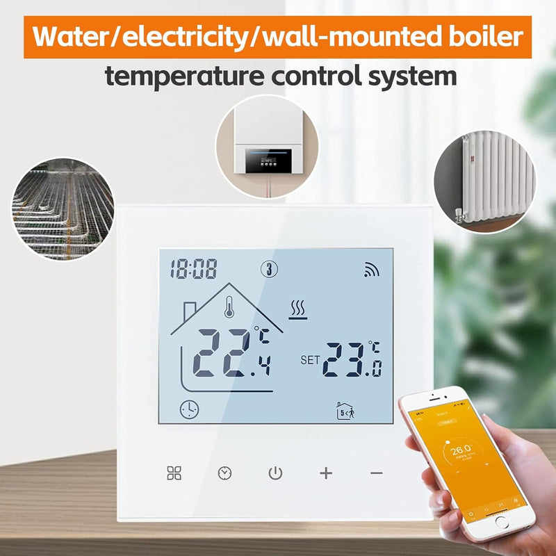 Smart WiFi Thermostat – 16A Touchscreen Controller for Floor Heating Works with App Control
