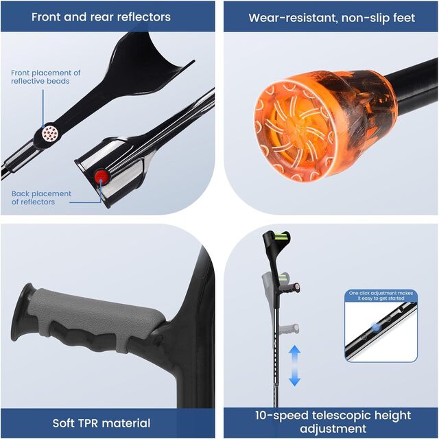 Lightweight Folding Forearm Crutches – Height Adjustable with Ergonomic Handle & Non-Slip Base